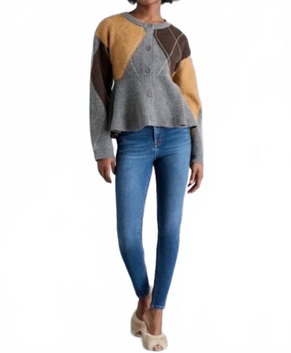 NEW STEVE MADDEN lili crew neck cardigan in brown multi
